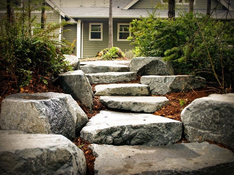 Refined landscape with stone pathways and boulders